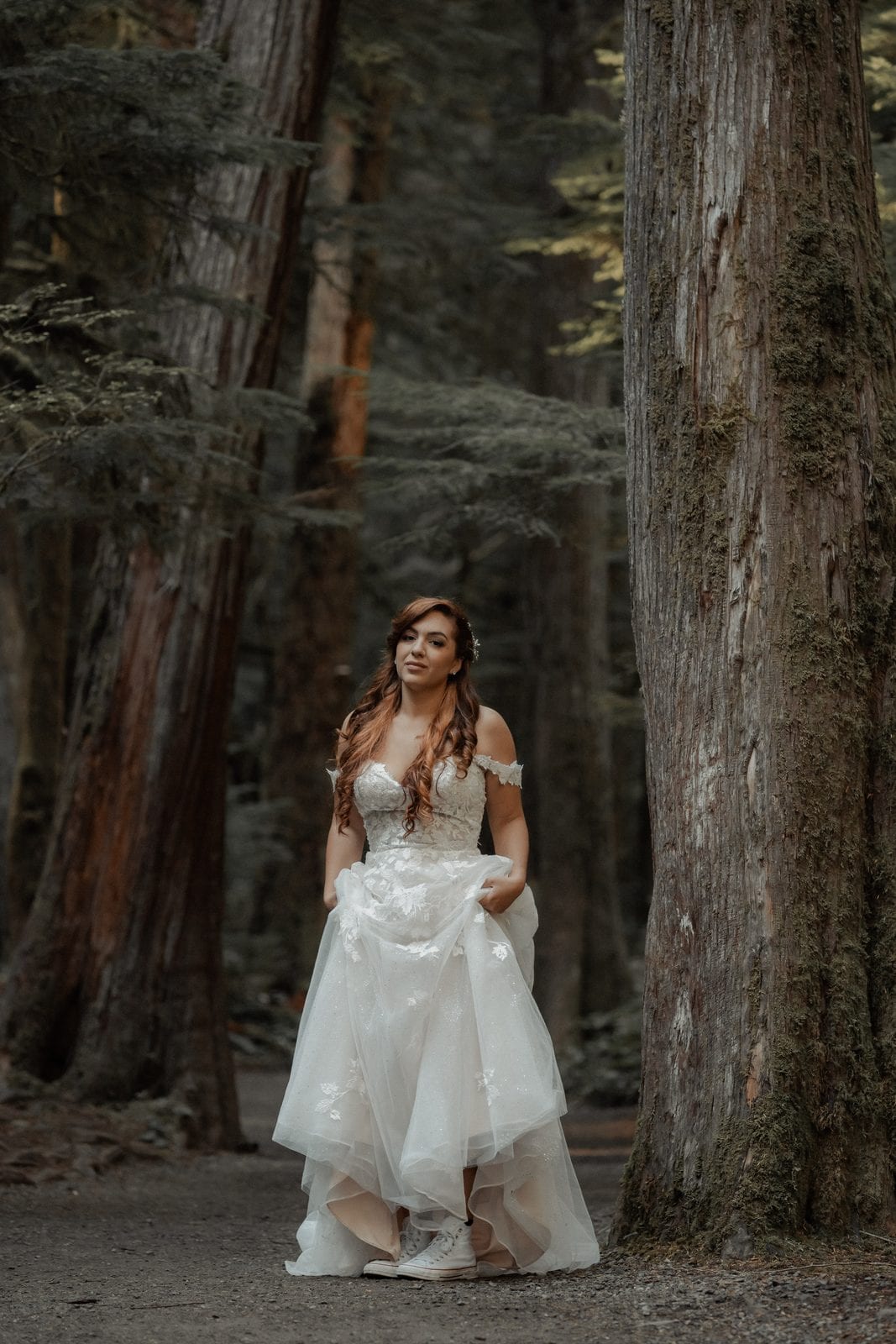 A bridal portrait among towering old-growth trees