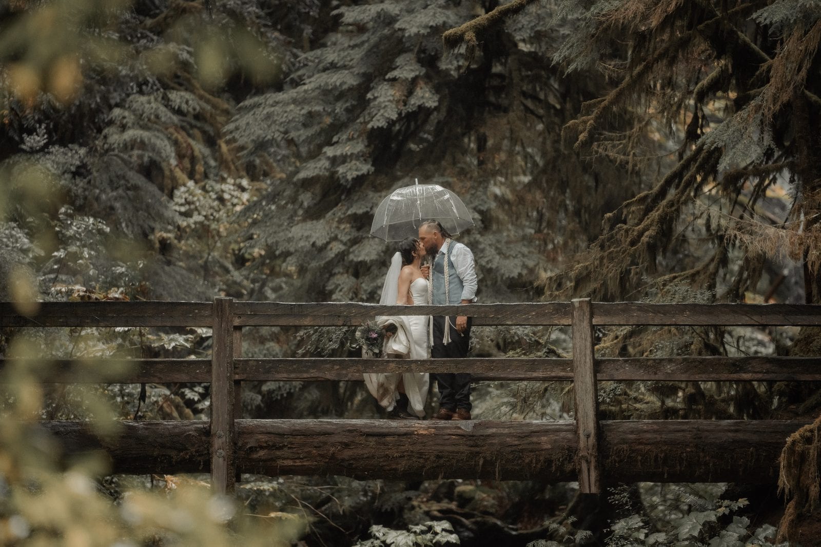 The couple walking hand in hand through the ferns
