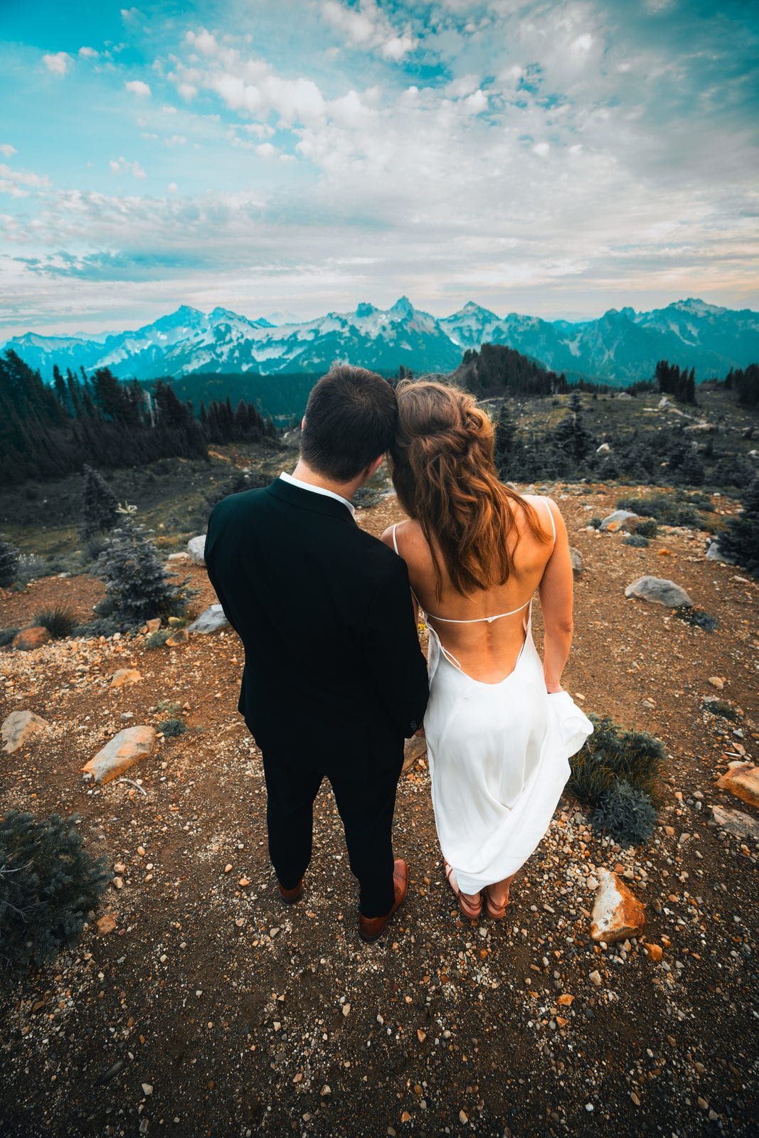 The couple taking in the mountain range