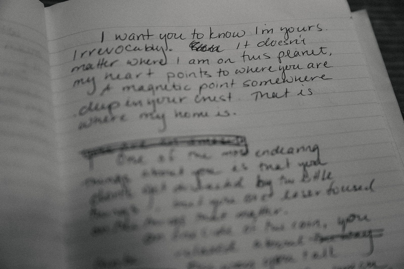 Handwritten wedding vows in a journal