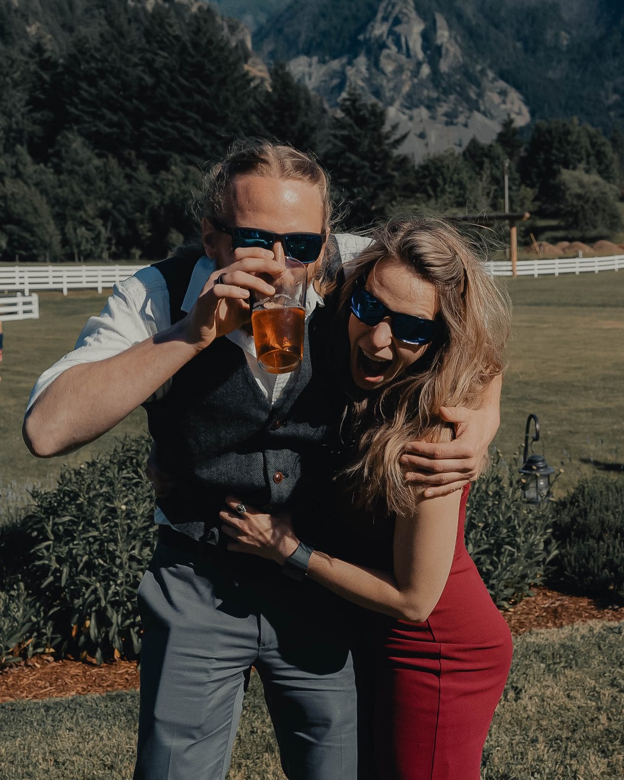 Guests laughing during cocktail hour