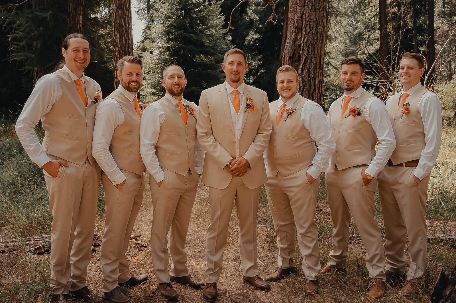 The groomsmen in the forest