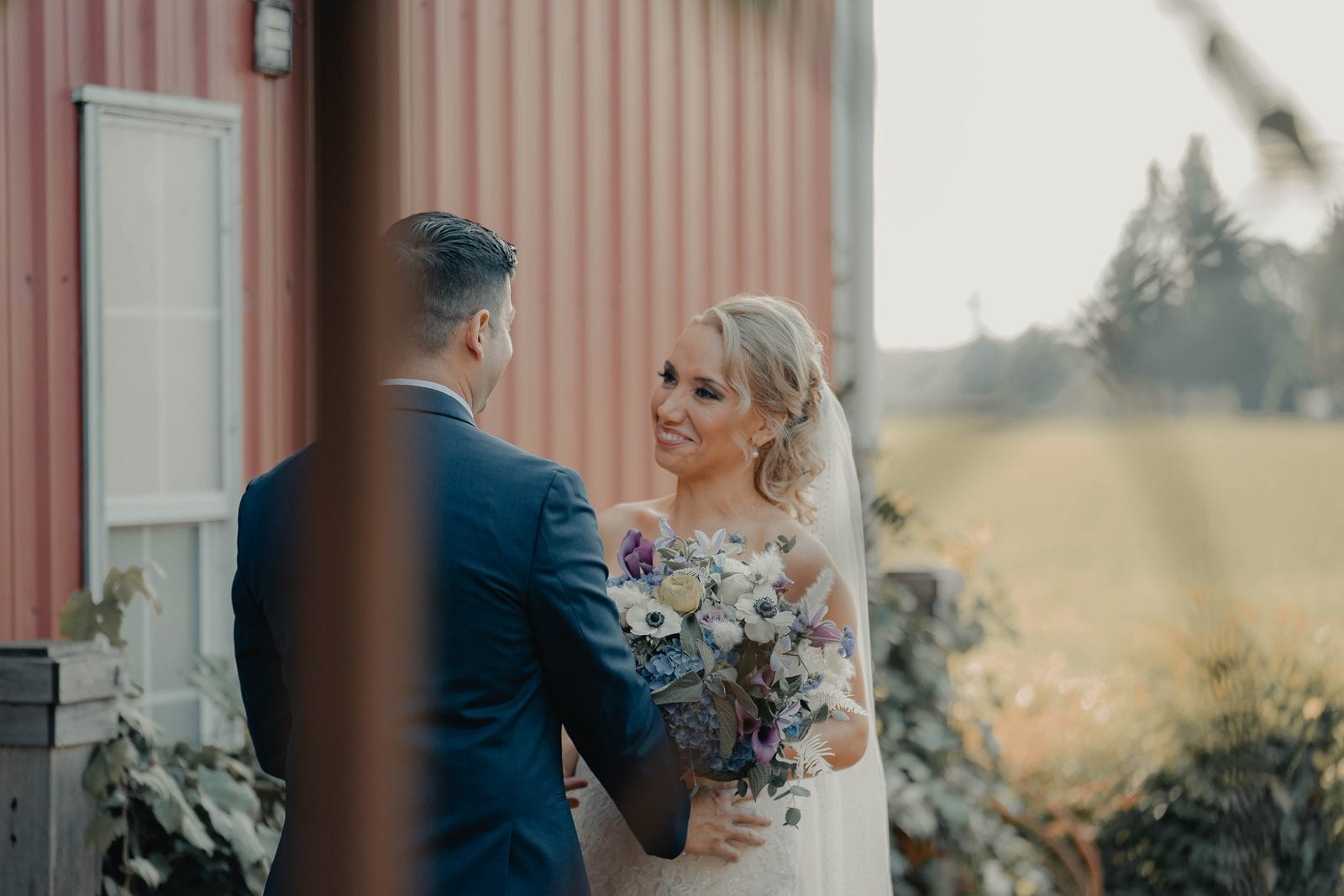 The bride and groom at their first look